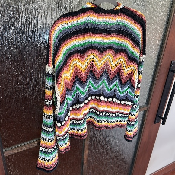 Free People Feeling Nostalgic Knit Woven Cardigan M Muilticolor Sweater - Picture 11 of 15